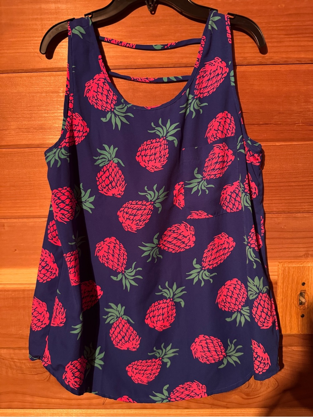 Pink Owl Navy Tank Top with Pink Pineapple Print